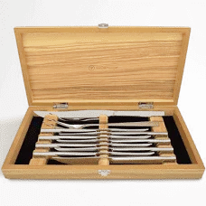 Stainless 10pc Steak Knife & Carving Set in Olivewood Chest