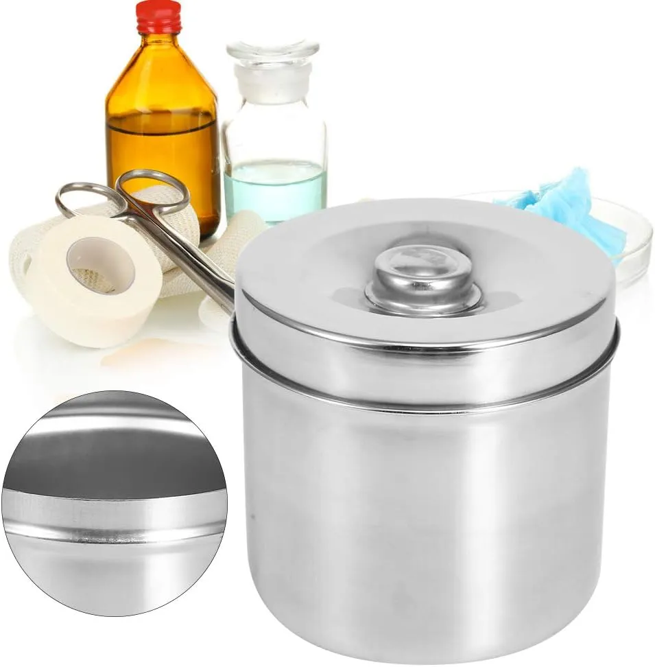 Stainless Steel Jar, Box Cotton Box Iodophor Gauze Container, Steel Ointment Jar Dressing Steel Pot Dressing Lid Reagent Bottles Dental Supplies(12cm gauze cylinder)