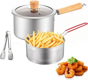 Stainless Steel Oil Strainer Pot With Fry Basket,Small Deep Fryer Pot With Basket And Lid, 3.6 Qt Stovetop Deep Fat Fryer For Tempura Chips, Fries, Fish, Chicken