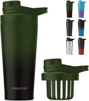 Stainless Steel Shaker Bottle with Noise-Free Design - Patented 24 oz Insulated Metal Shakers Bottles Cup for Protein Mixes and Pre Workout 100% Leak Proof (Black Forest)