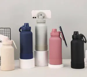 Stainless Steel water bottle with magnetic PHONE holder, water bottle with phone magnet, travel insulated cold water bottle gym1000ml (33onzas). (Dark Blue), CGK240311