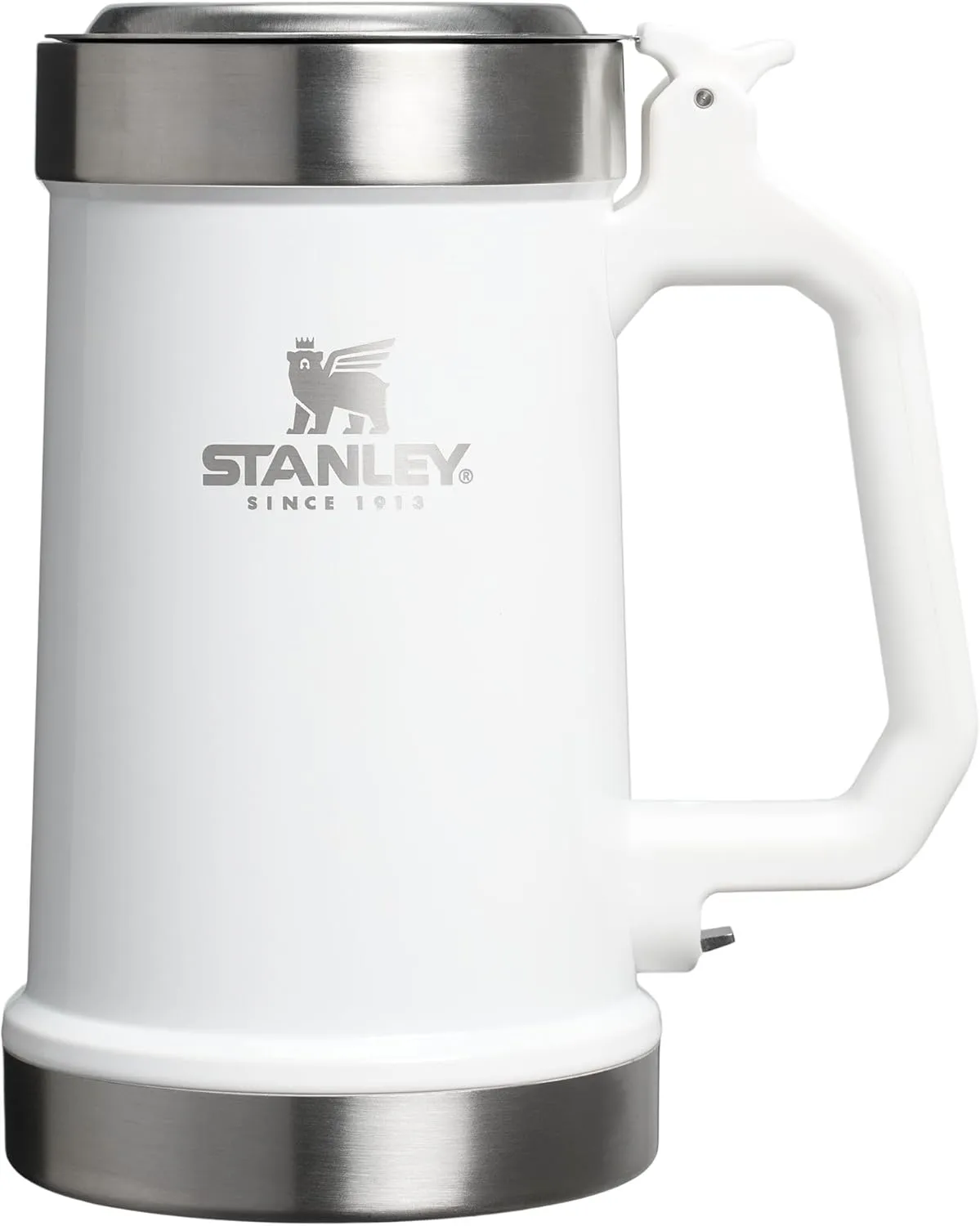 Stanley Classic Bottle Opener Beer Stein 24 oz | Flip Up Lid and Heavy Duty Handle with Built In Bottle Opener | Insulated Stainless Steel Beer Mug | BPA-Free | Hammertone Green
