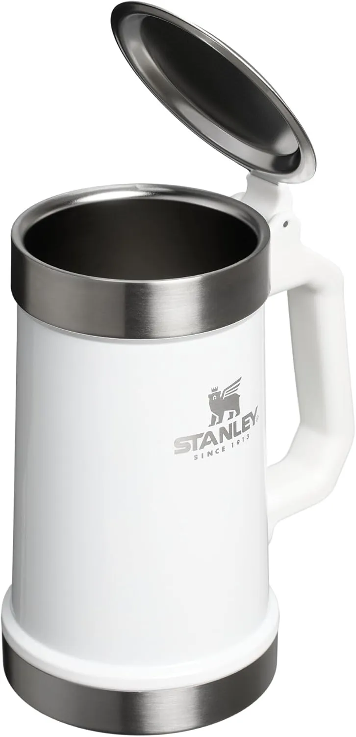 Stanley Classic Bottle Opener Beer Stein 24 oz | Flip Up Lid and Heavy Duty Handle with Built In Bottle Opener | Insulated Stainless Steel Beer Mug | BPA-Free | Hammertone Green