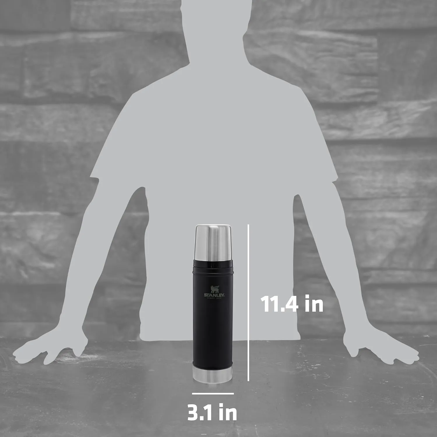Stanley Classic Legendary Vacuum Bottle 20 oz | Wide Mouth with Leakproof Cup Lid | Keep Drinks Hot or Cold | Packable for Travel | Insulated Stainless Steel Thermos | BPA-Free | Matte Black