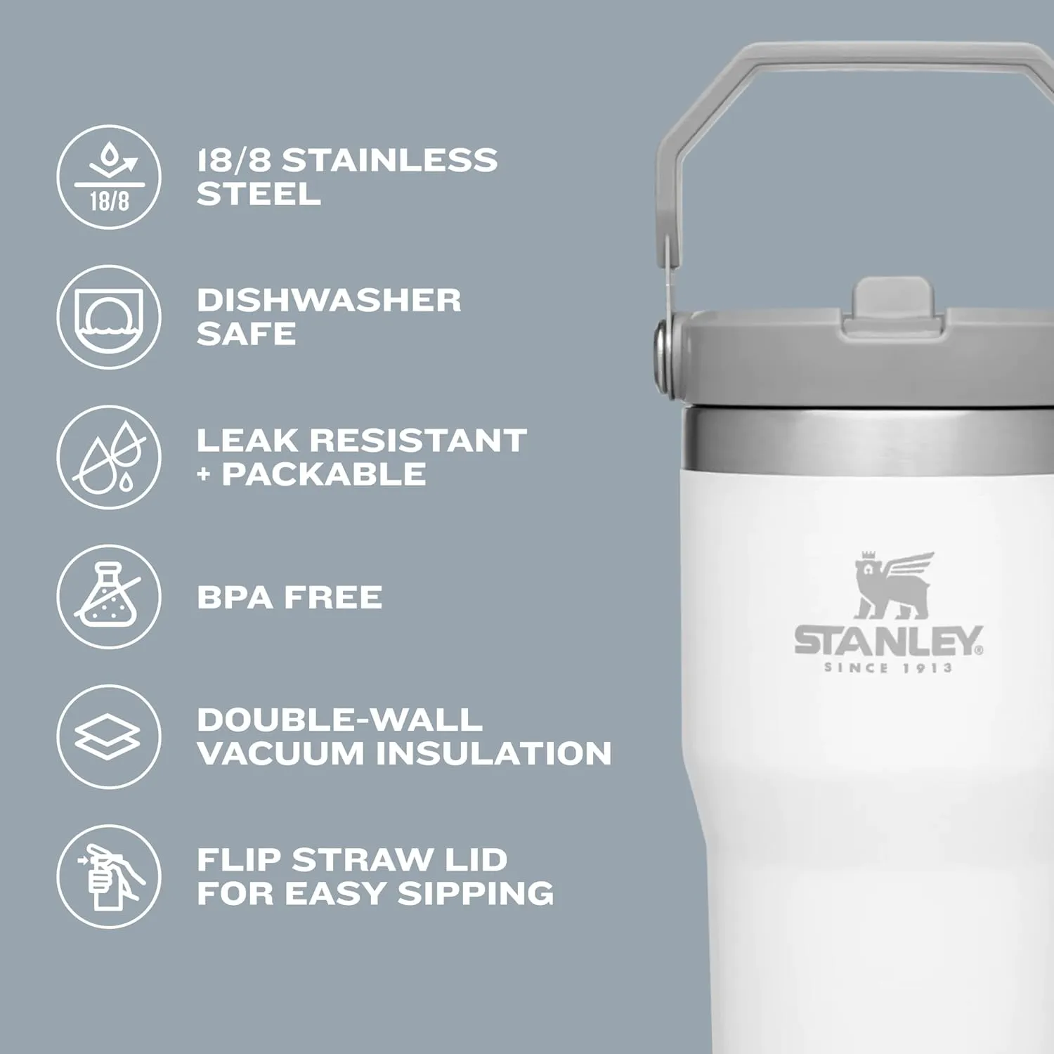STANLEY IceFlow Stainless Steel Tumbler - Vacuum Insulated Water Bottle for Home, Office or Car Reusable Cup with Straw Leak Resistant Flip Cold for 12 Hours or Iced for 2 Days, Iris, 30OZ