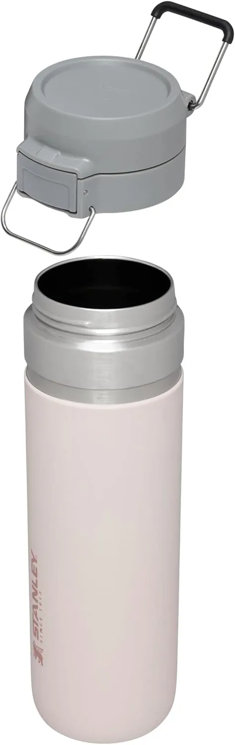 Stanley Quick Flip GO Water Bottle 24 oz | Push Button Lid | Leakproof and Packable for Travel and Sports | Insulated Stainless Steel | BPA-Free | Rose Quartz