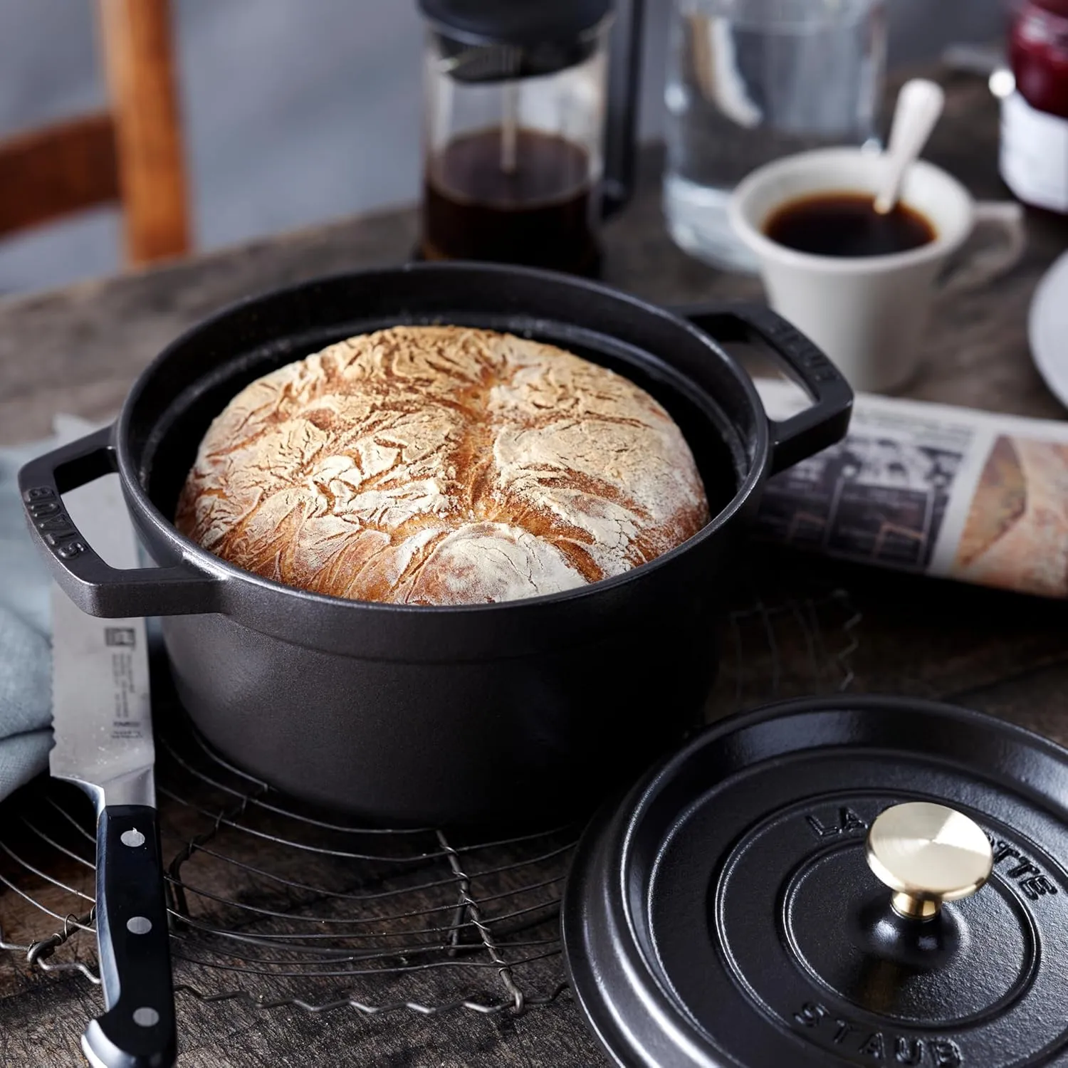 STAUB Cast Iron Dutch Oven 4-qt Round Cocotte, Made in France, Serves 3-4, Matte Black
