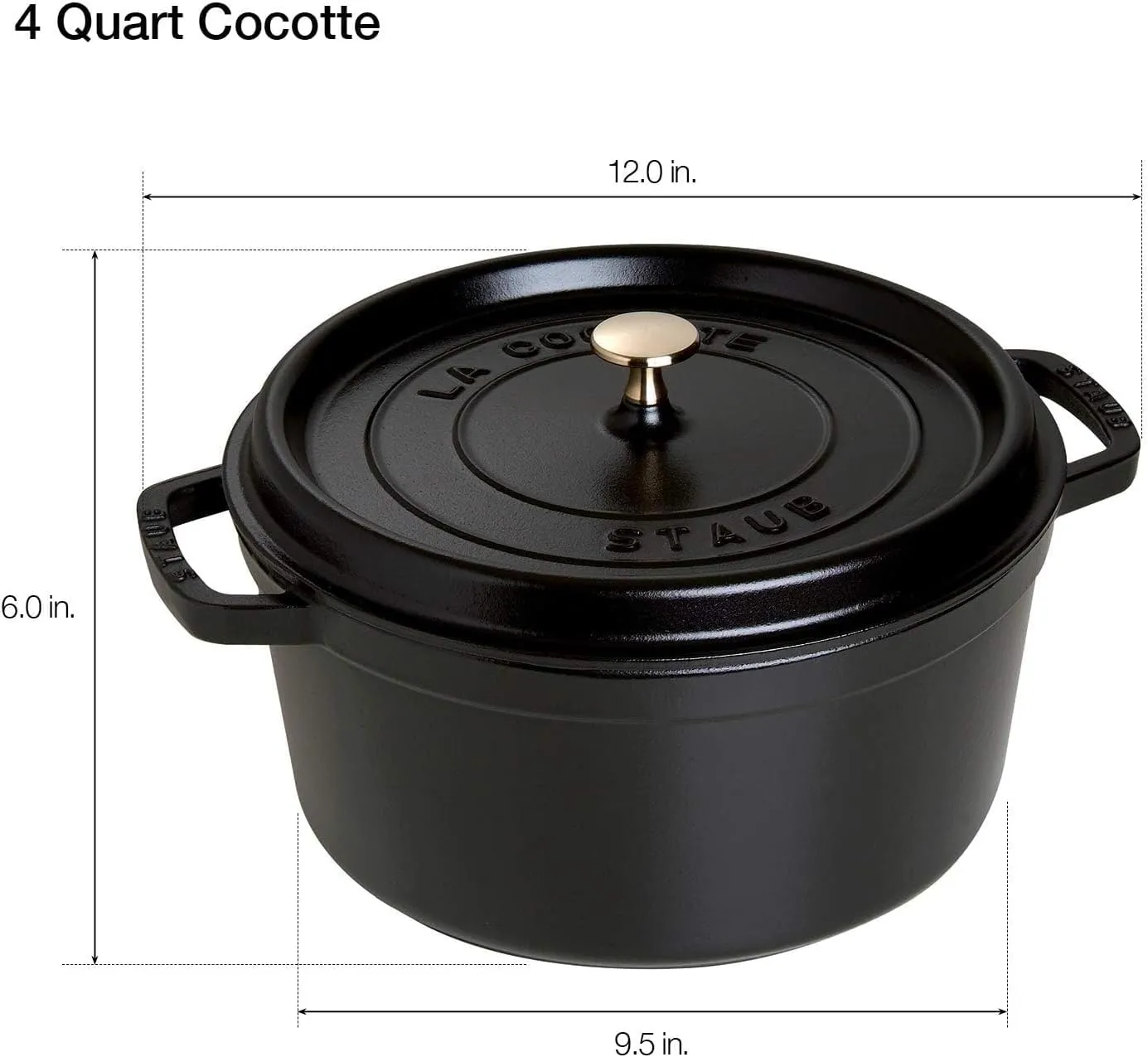 STAUB Cast Iron Dutch Oven 4-qt Round Cocotte, Made in France, Serves 3-4, Matte Black
