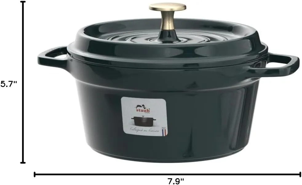 staub La Cocotte Round 1023919 Pico Cocotte Round Lamer 7.9 inches (20 cm) Brass Knob Specification, Both Hands, Cast Iron Pot, Induction Compatible, Japanese Authentic Product with Serial Number