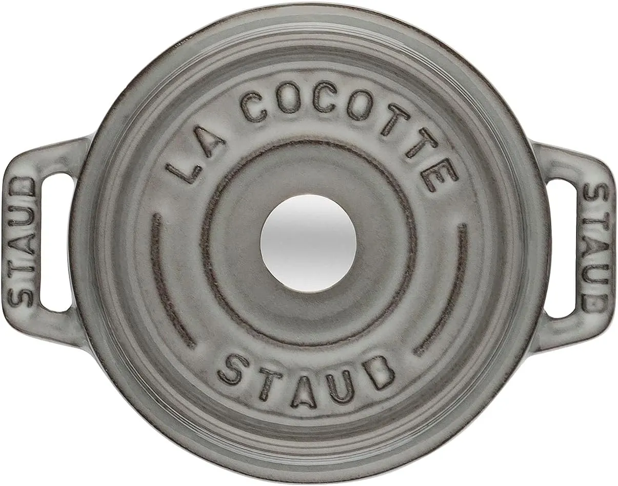 staub La Cocotte Round 40509-474 Mini Pico Cocotte Round Gray 40509-474 Small Two-Handed Cast Enameled Pot, Induction Compatible