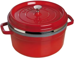 staub La Cocotte Round 40510-601 Pico Cocotte Round Cherry 10.2 inches (26 cm) Steamer Set, Large, Two-Handed Casting, Enameled Pot, Steamer, Induction Compatible