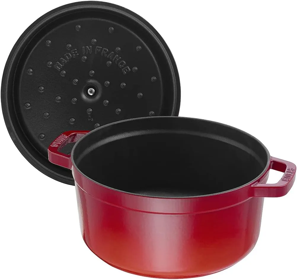 Staub Staub La Cocotte Round 40509-825 Pico Cocotte Round Cherry 8.7 inches (22 cm) Both Handed Casting, Enameled Pot, Induction Compatible