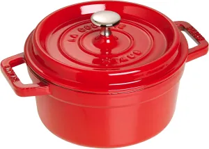 Staub Staub La Cocotte Round 40509-825 Pico Cocotte Round Cherry 8.7 inches (22 cm) Both Handed Casting, Enameled Pot, Induction Compatible