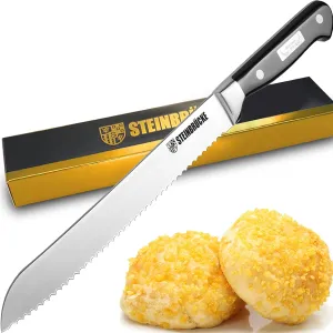 STEINBRCKE Serrated Bread Knife 10 Inch, Sharp Slicing Knife of High Carbon German Steel, Cutter for Homemade, Baking, Cake and Crusty Bread