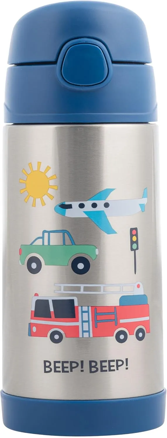 Stephen Joseph Double Wall Stainless Steel Bottles, Insulated Water Bottle for Kids Toddlers, Vacuum Insulated Bottle with Straw, BPA-Free Water Bottle – 11.8 Ounces, Transportation