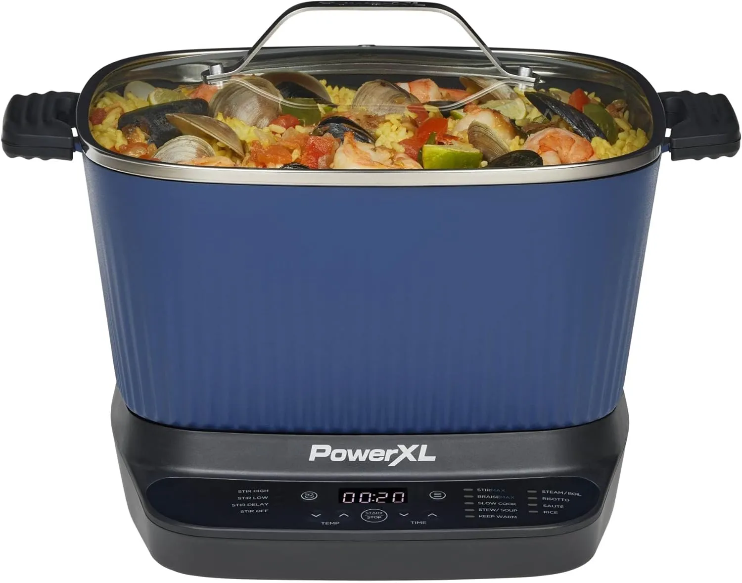 STIRMAX™ Midnight Blue 7.5 Quart Digital Multi-Cooker with Automatic Paddle to Stir and Shred, 9 in 1 programmable presets to Sauté, Sear, and Brown Food Before Simmering