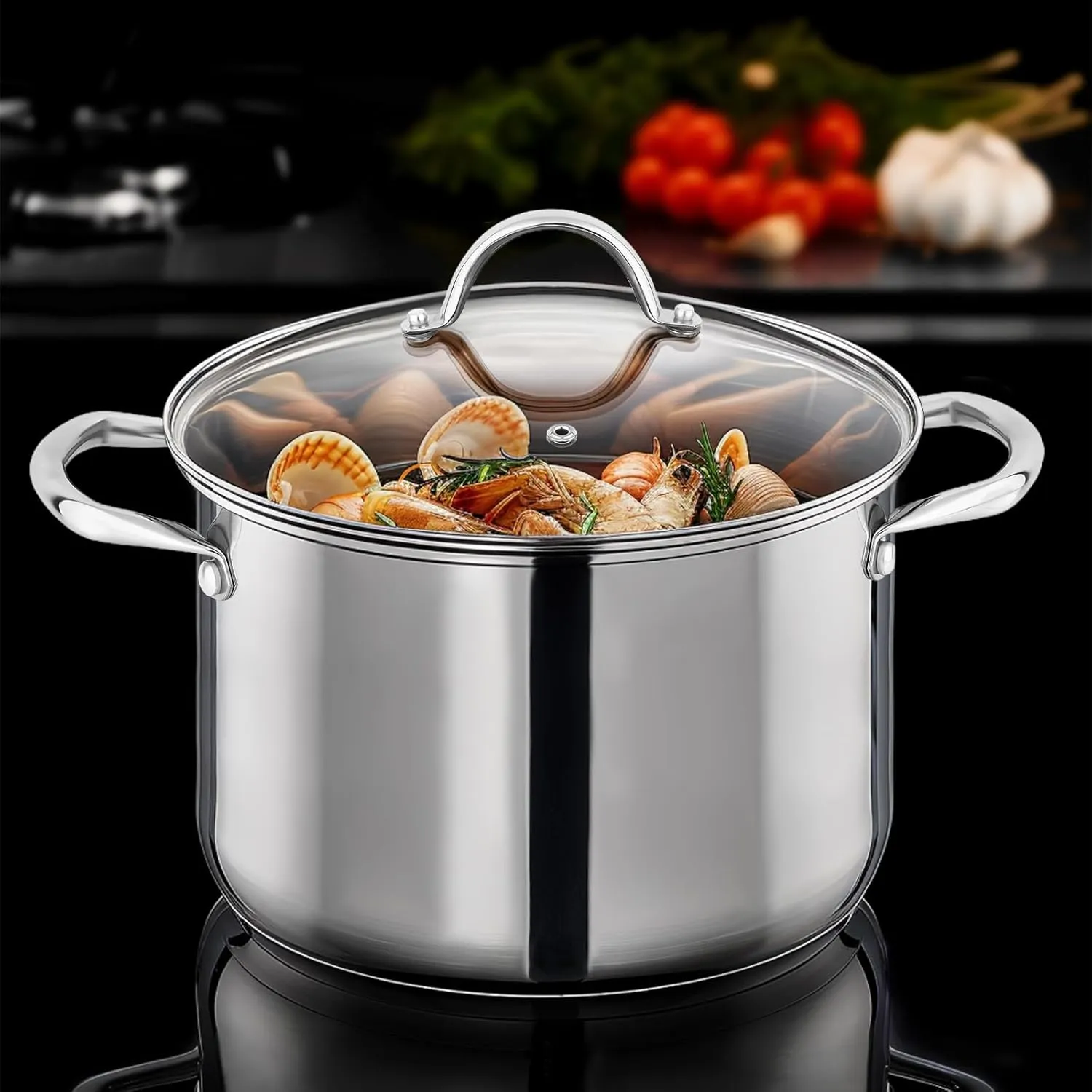 Stock Pot Stainless Steel for Cooking Riveted Handle, Heavy Duty Vessel,Induction Compatible All Cooktops in Use, Dishwasher & Oven Safe (24 Quart)