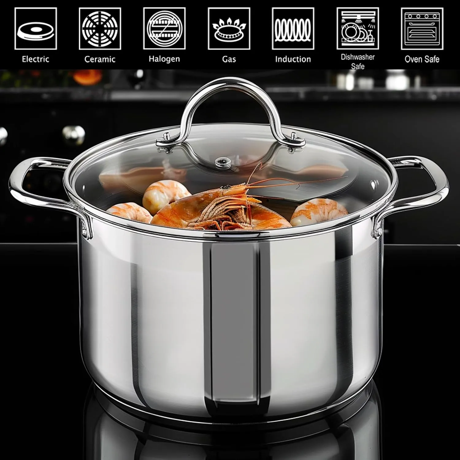 Stock Pot Stainless Steel for Cooking Riveted Handle, Heavy Duty Vessel,Induction Compatible All Cooktops in Use, Dishwasher & Oven Safe (24 Quart)