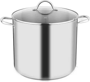 Stock Pot Stainless Steel for Cooking Riveted Handle, Heavy Duty Vessel,Induction Compatible All Cooktops in Use, Dishwasher & Oven Safe (24 Quart)