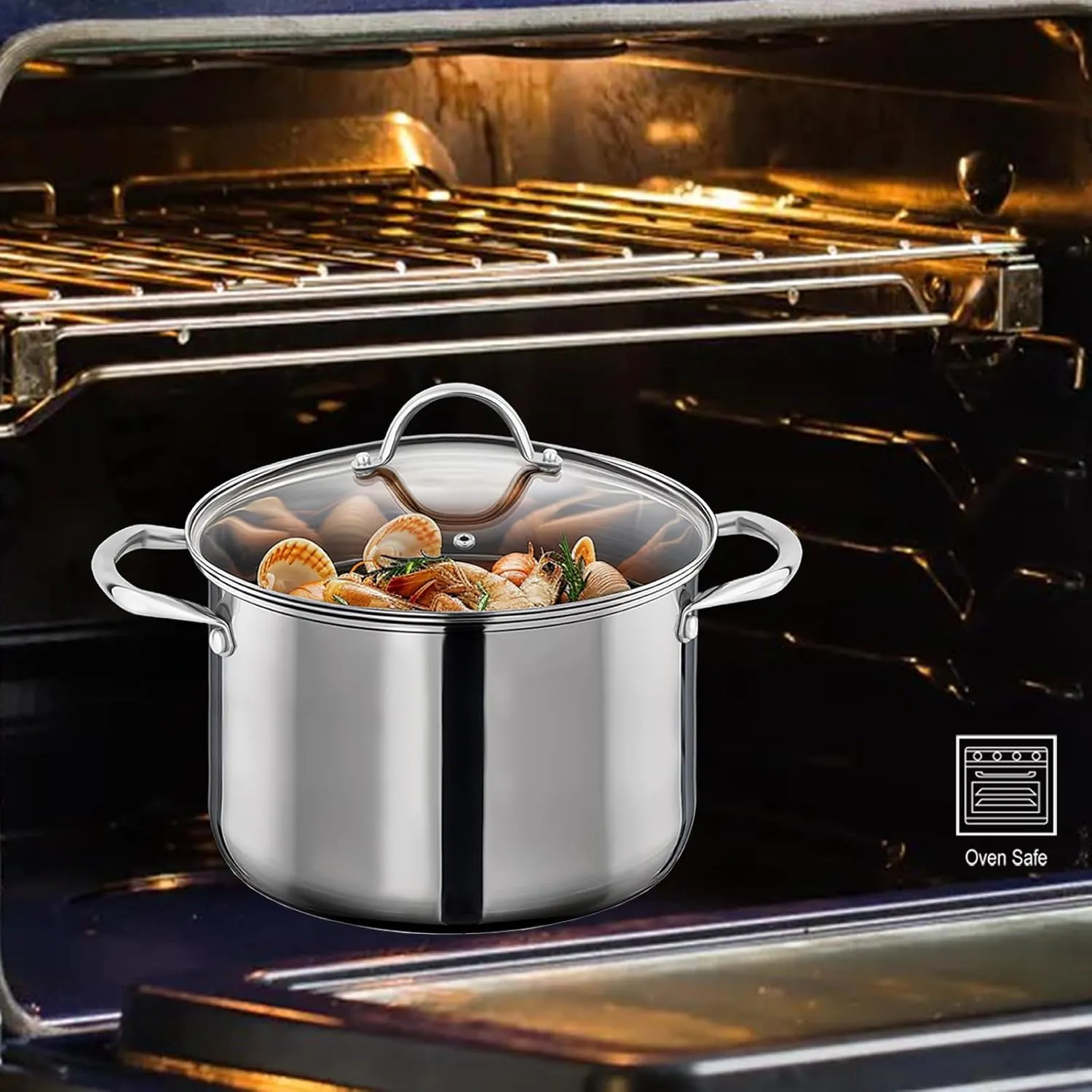 Stock Pot Stainless Steel for Cooking Riveted Handle, Heavy Duty Vessel,Induction Compatible All Cooktops in Use, Dishwasher & Oven Safe (24 Quart)