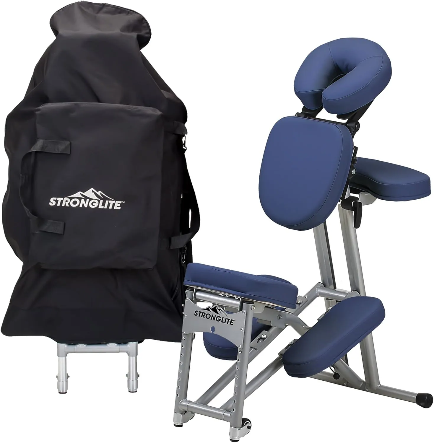 STRONGLITE Portable Massage Chair Ergo Pro II - Ultra-Strong, Lightweight, Foldable Tattoo Spa Chair with Wheels & Carry Case (600lbs Working Weight), Sapphire
