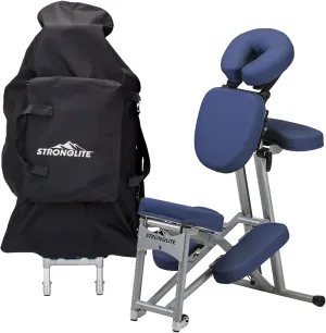 STRONGLITE Portable Massage Chair Ergo Pro II - Ultra-Strong, Lightweight, Foldable Tattoo Spa Chair with Wheels & Carry Case (600lbs Working Weight), Sapphire