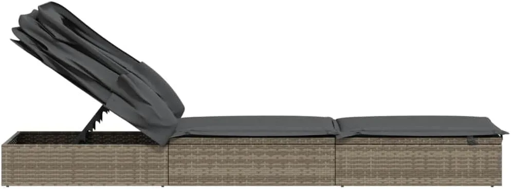 Sunbed with Foldable Roof Gray 83.9"x24.8"x38.2" Poly Rattanpatio Chairs Recliner Chair Tanning Chair Camping chairsSuitable for Gardens, courtyards