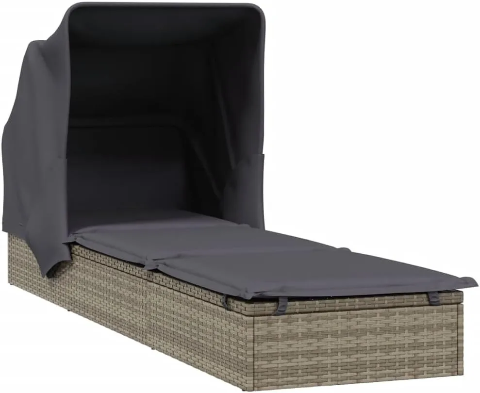 Sunbed with Foldable Roof Gray 83.9"x24.8"x38.2" Poly Rattanpatio Chairs Recliner Chair Tanning Chair Camping chairsSuitable for Gardens, courtyards