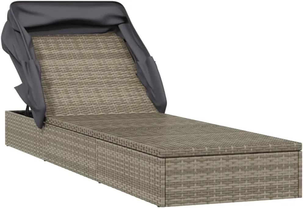 Sunbed with Foldable Roof Gray 83.9"x24.8"x38.2" Poly Rattanpatio Chairs Recliner Chair Tanning Chair Camping chairsSuitable for Gardens, courtyards