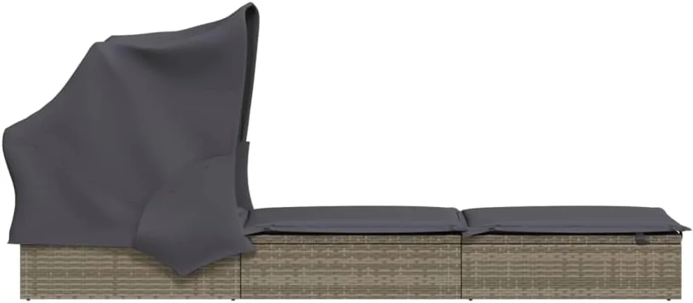 Sunbed with Foldable Roof Gray 83.9"x24.8"x38.2" Poly Rattanpatio Chairs Recliner Chair Tanning Chair Camping chairsSuitable for Gardens, courtyards