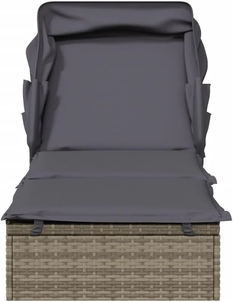 Sunbed with Foldable Roof Gray 83.9"x24.8"x38.2" Poly Rattanpatio Chairs Recliner Chair Tanning Chair Camping chairsSuitable for Gardens, courtyards