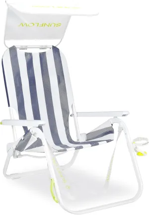 SUNFLOW Shore Thing Premium Beach Chair - Adjustable, Portable, Rust-Resistant, Reclining Beach Chair with UPF 50  Sun Shade and Drink Holder for The Ultimate in Comfort - Deep Blue Stripe
