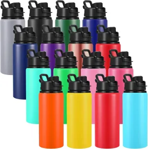 Sunnyray 16 Pcs Aluminum Water Bottle Bulk Multicolor Reusable Sports Bottle with Snap Lids Multipack Vacuum Water Flask for Travel Camping, Picnics, Gym, Hiking, Cycling, Fishing