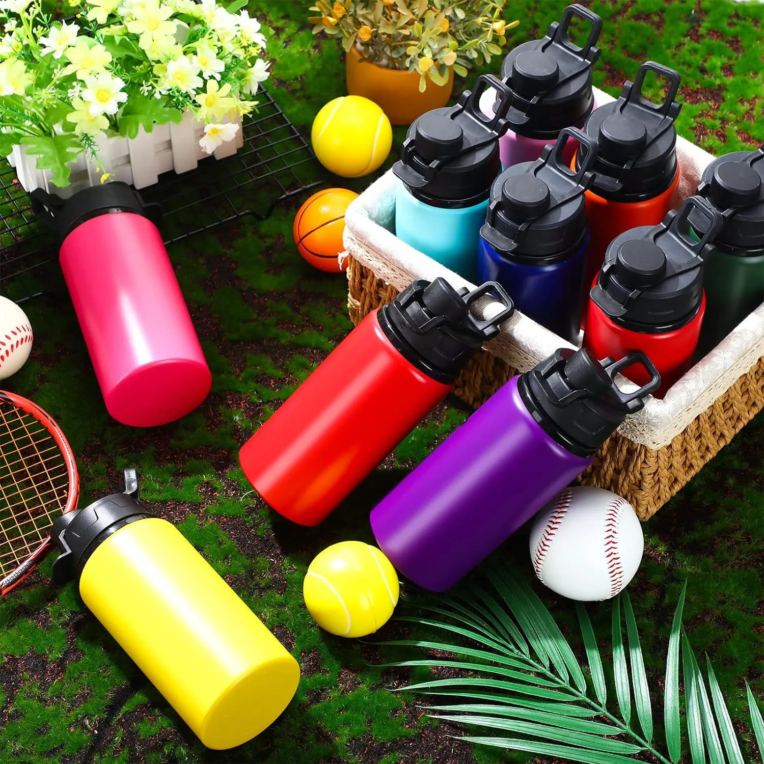 Sunnyray 16 Pcs Aluminum Water Bottle Bulk Multicolor Reusable Sports Bottle with Snap Lids Multipack Vacuum Water Flask for Travel Camping, Picnics, Gym, Hiking, Cycling, Fishing