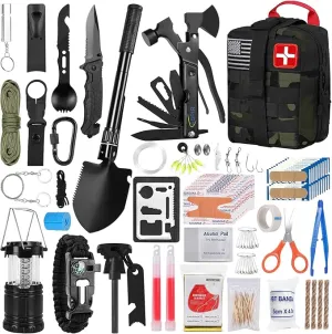 Survival First Aid Kit, 170 PCS Survival Kits,Trauma Kit with Essential Survival Gear Emergency Medical Supplies for Hiking Camping Backpacking Outdoor Adventure, Gifts for Christmas Him Dad Men