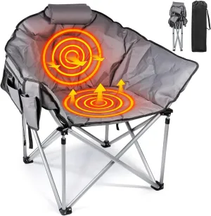 Suteck Heated Camping Chair, Oversized Heated Chairs Outdoor Sports W/3 Heat Levels for Back & Seat, Portable Folding Heated Lawn Chairs for Patio Outdoor Travel, (Battery NOT Included) Grey
