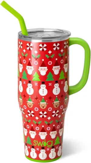 Swig Life 40oz Mega Mug, 40 oz Tumbler with Handle and Straw, Cup Holder Friendly, Dishwasher Safe, Extra Large Insulated Tumbler, Stainless Steel (Christmas Crew)