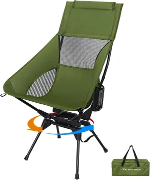 Swivel Folding Chair, High Back Camping Chair with Head Support, Side Cup Pocket, Stable Portable Outdoor Chair for Camp, Travel, Beach, Party, Fishing (Green)