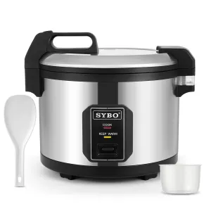 SYBO Commercial Rice Cooker and Warmer, 60 Cups Cooked (30 Cup Uncooked) Large Rice Cooker with Hinged Lid, Non-Stick Insert Pot, Stainless Steel Exterior