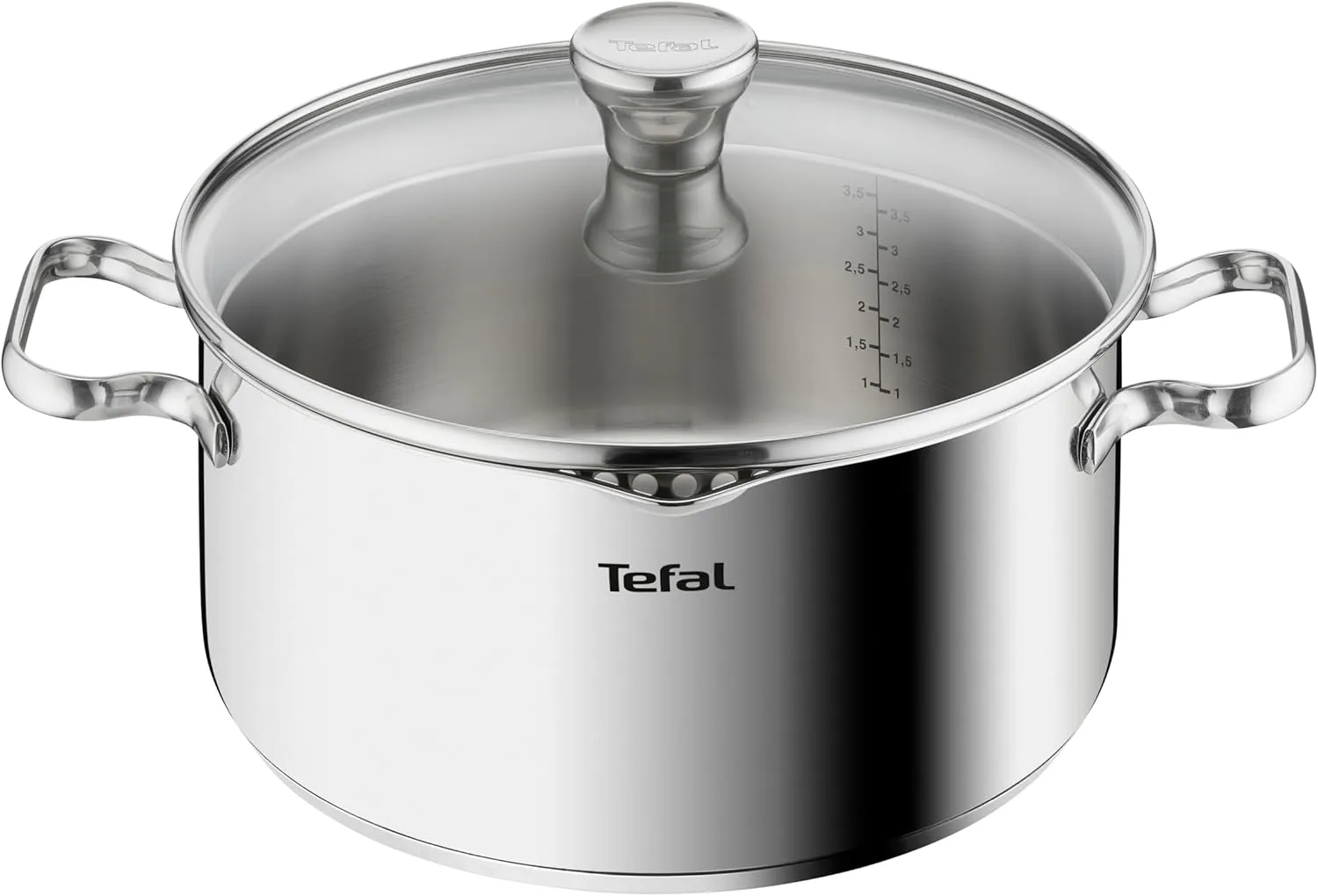 T-Fal 24cm 4.7L Stainless Steel Stockpot with Glass Lid and Steam Outlet, Silver