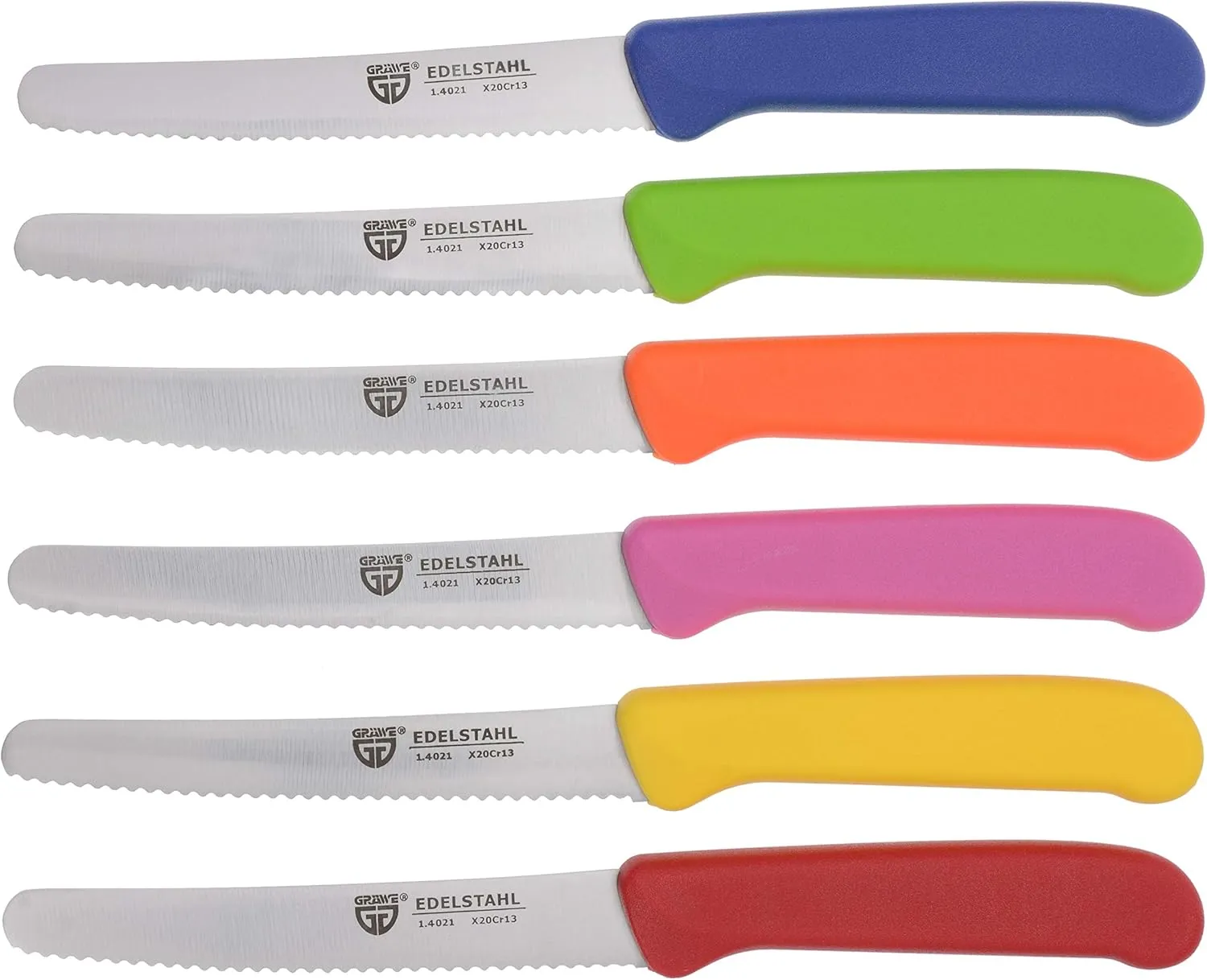 table knife 6 pieces, knife set for cutting, pack of 6 bread knives, breakfast knife with serrated edge on one side, knife 8.3 inch - Colorful