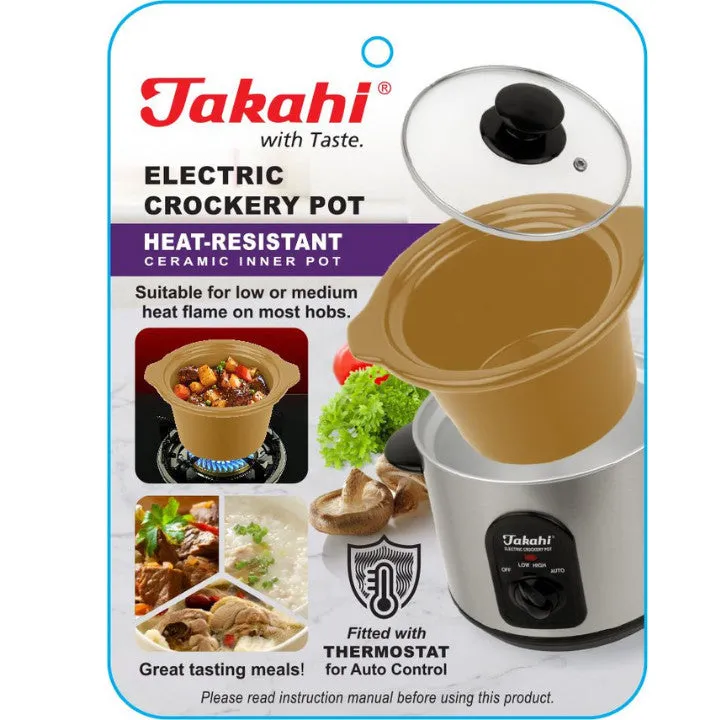 Takahi Electric Crockery Pot 1.5L with heat-resistant ceramic pot, auto setting