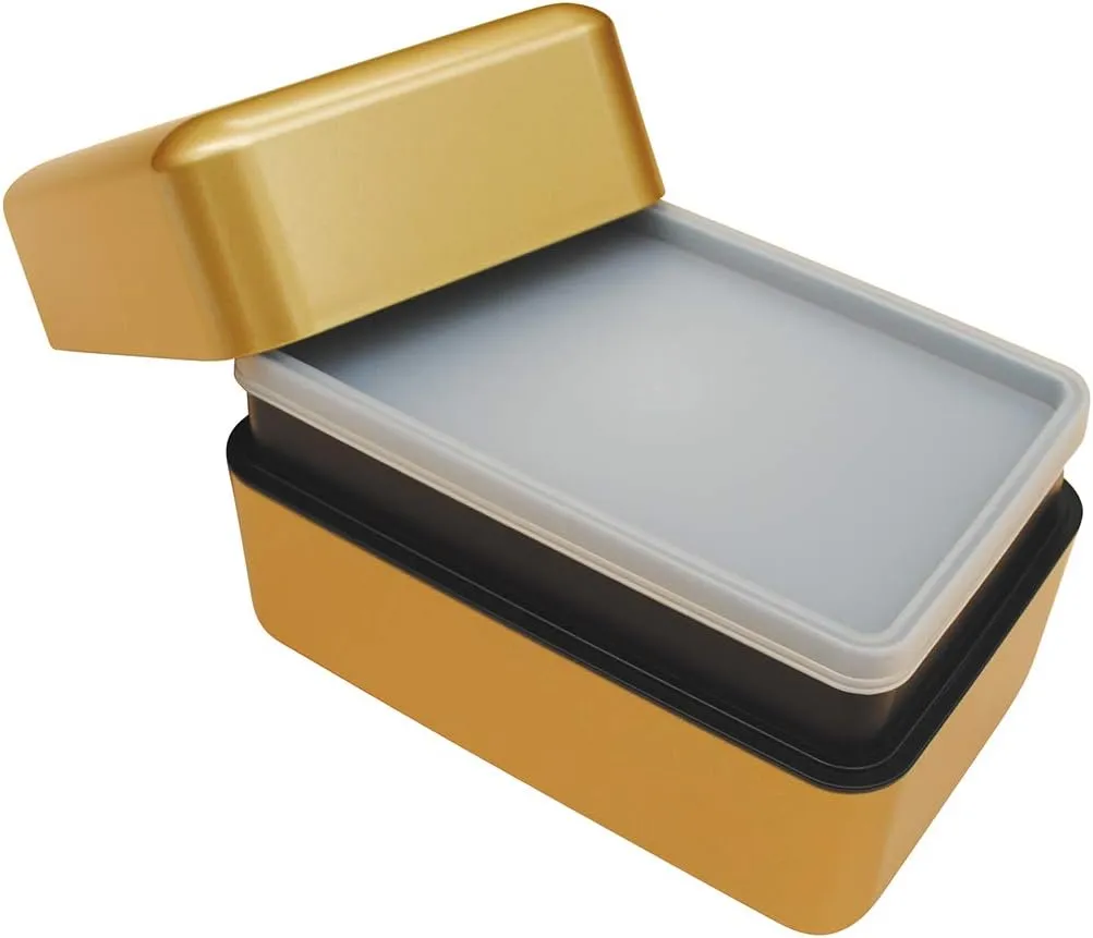 TAKENAKA Bento Nibble Box, Eco-Friendly Lunch Box Made in Japan, BPA and Reed Free, 100% Recycle Plastic Bottle Use, Microwave and Dishwasher Safe, Bento Box (Gold *Band: Orange)