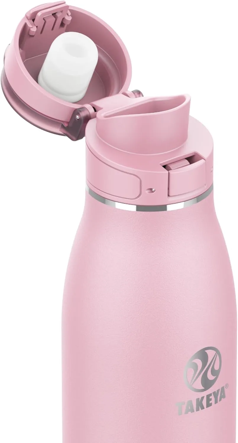 Takeya 885395525105 Traveler Insulated Stainless Steel Bottle, Flip Cap Blush 25oz