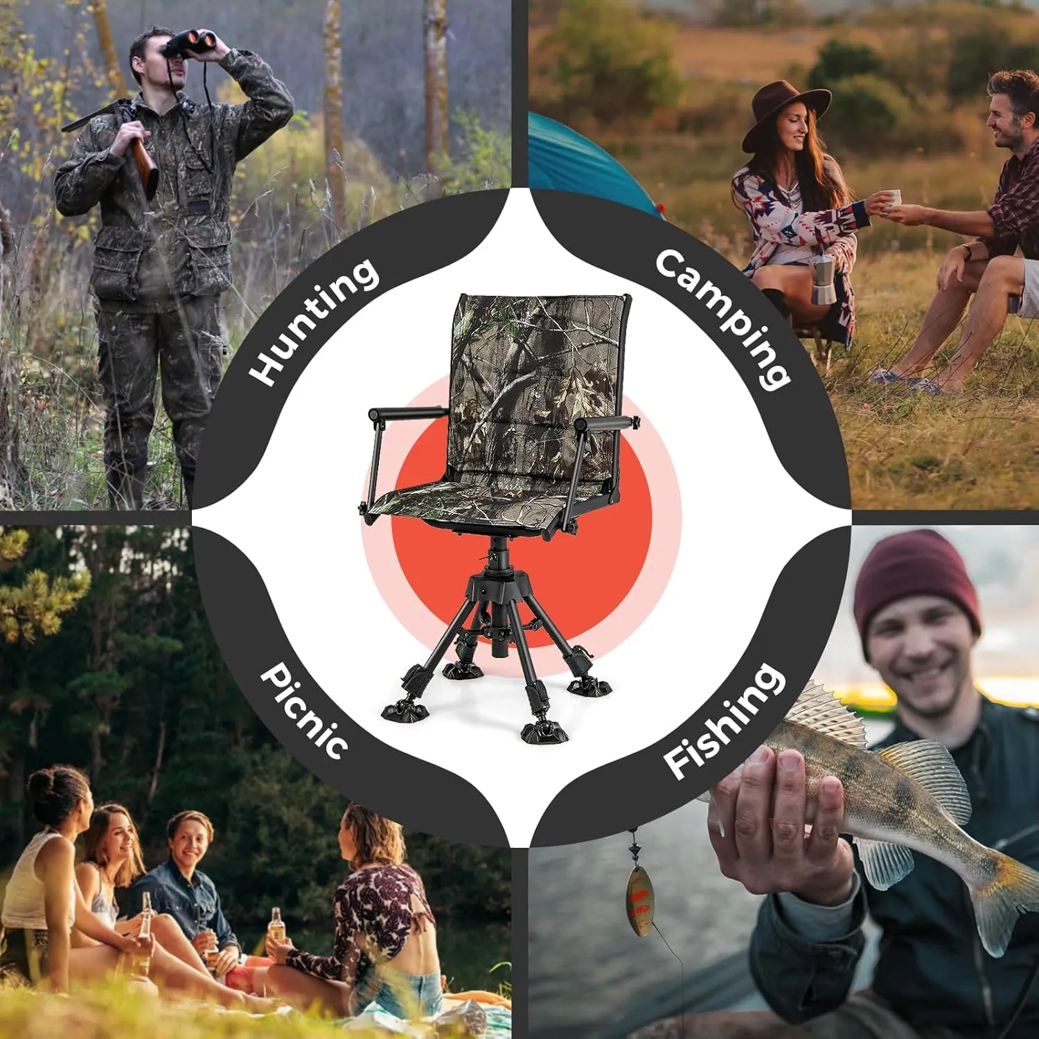 Tangkula Hunting Chair, 360 Degree Silent Swivel Blind Chair with 4 Adjustable Legs, Foot Pads & Armrests, Portable Folding Hunting Chairs for Blinds, Fishing, Camping
