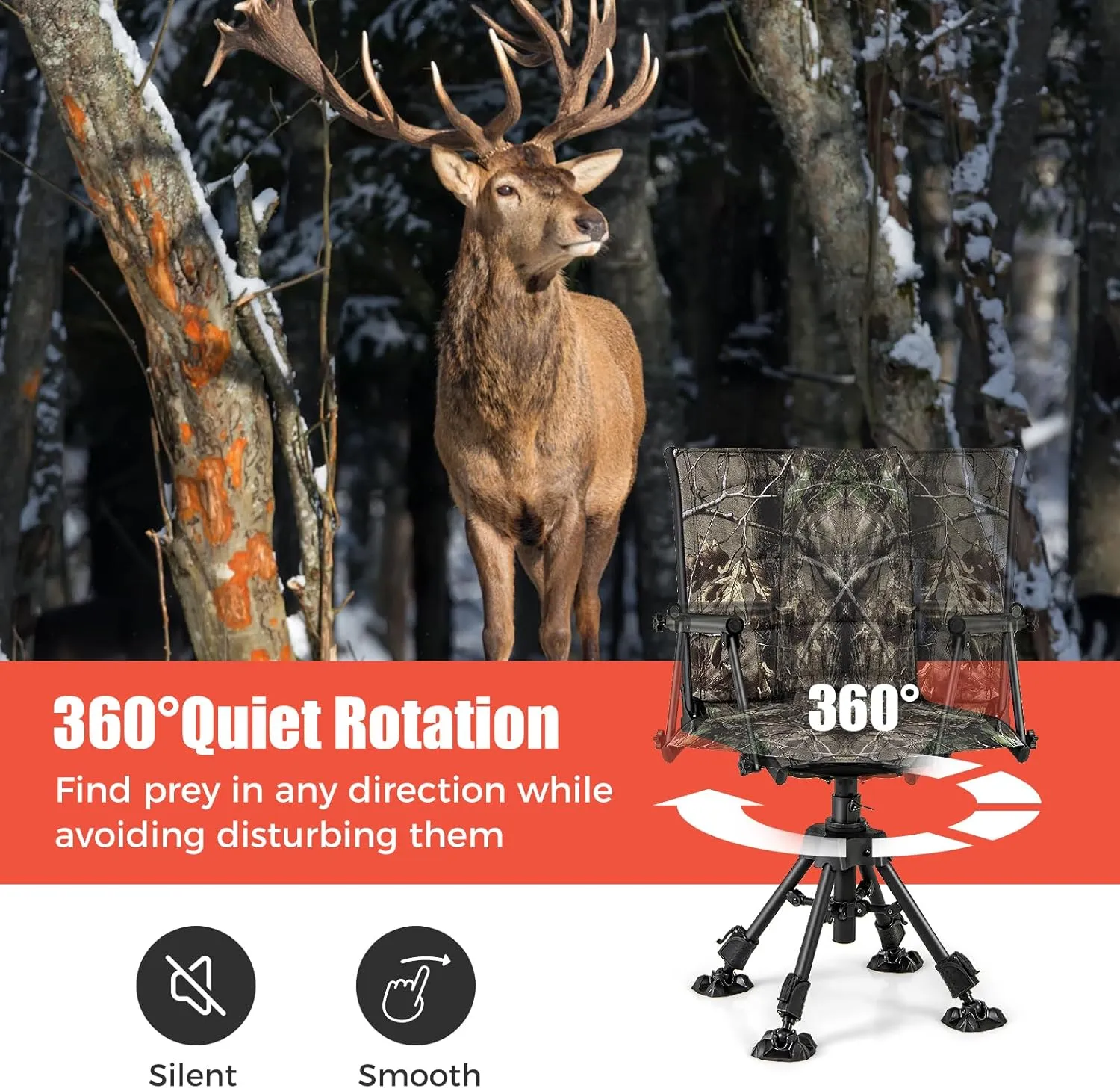 Tangkula Hunting Chair, 360 Degree Silent Swivel Blind Chair with 4 Adjustable Legs, Foot Pads & Armrests, Portable Folding Hunting Chairs for Blinds, Fishing, Camping