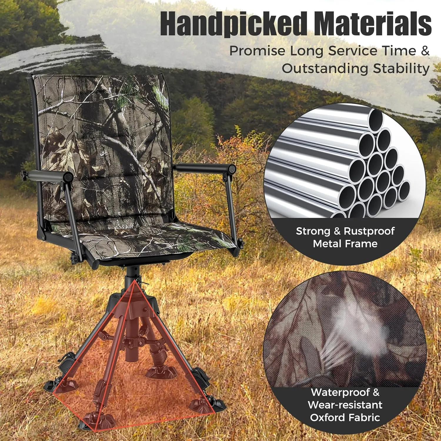 Tangkula Hunting Chair, 360 Degree Silent Swivel Blind Chair with 4 Adjustable Legs, Foot Pads & Armrests, Portable Folding Hunting Chairs for Blinds, Fishing, Camping