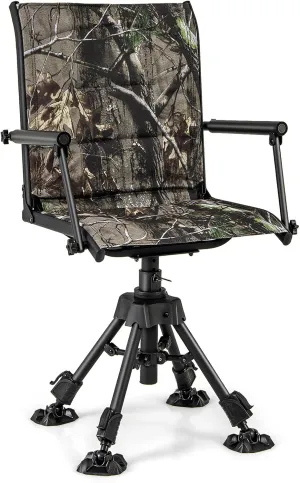 Tangkula Hunting Chair, 360 Degree Silent Swivel Blind Chair with 4 Adjustable Legs, Foot Pads & Armrests, Portable Folding Hunting Chairs for Blinds, Fishing, Camping