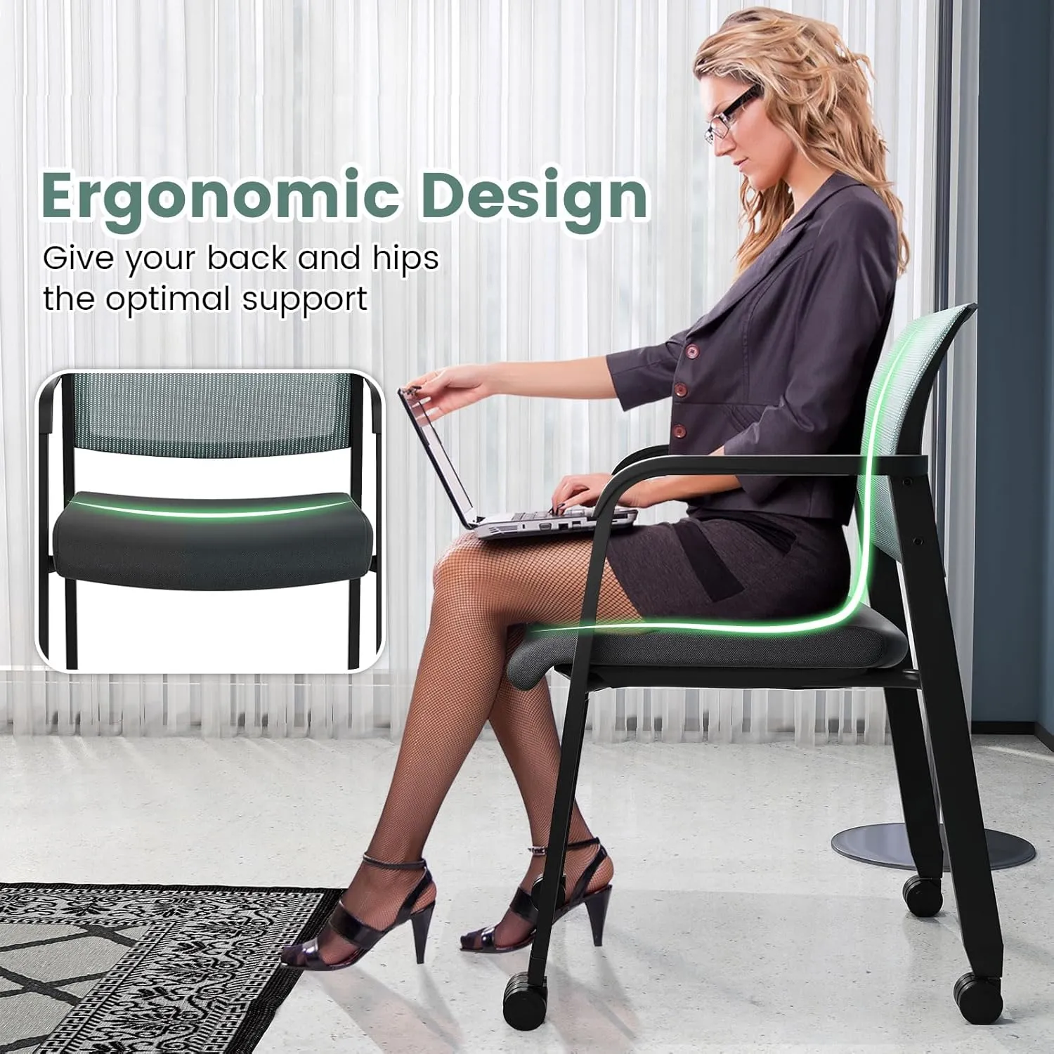 Tangkula Rolling Conference Room Chairs Set of 10, Stackable Office Guest Mesh Chairs with Armrests and Wheels, Ideal for Waiting Room Office, School, Lobby (Grey)