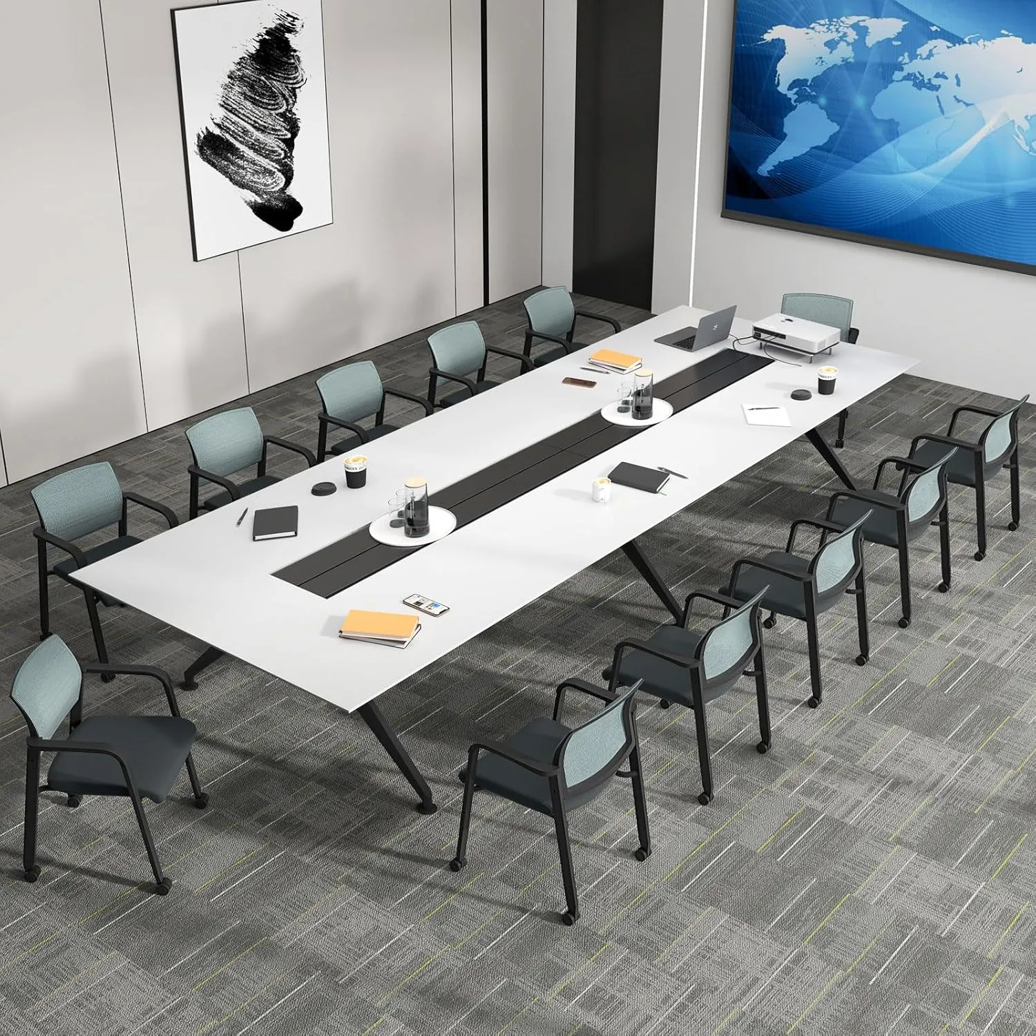 Tangkula Rolling Conference Room Chairs Set of 10, Stackable Office Guest Mesh Chairs with Armrests and Wheels, Ideal for Waiting Room Office, School, Lobby (Grey)